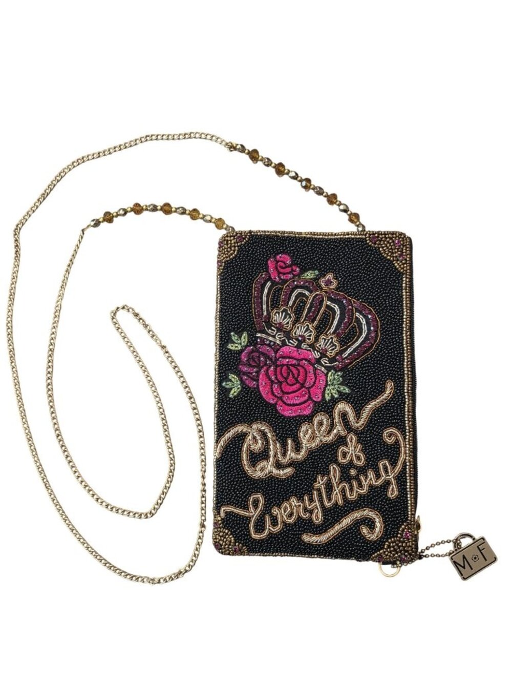 Mary Frances Queen Of Everything Beaded Crossbody Bag 2 pockets and beaded chain